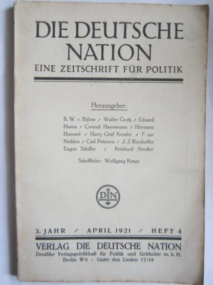 Die Deutsche Nation. eine Zeitschrift für Politik 1921