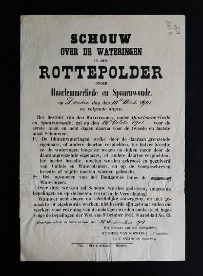 Schouw over de Wateringen in den Rottepolder onder Haarlemmerliede en Spaarnwoude. 25 September 1901