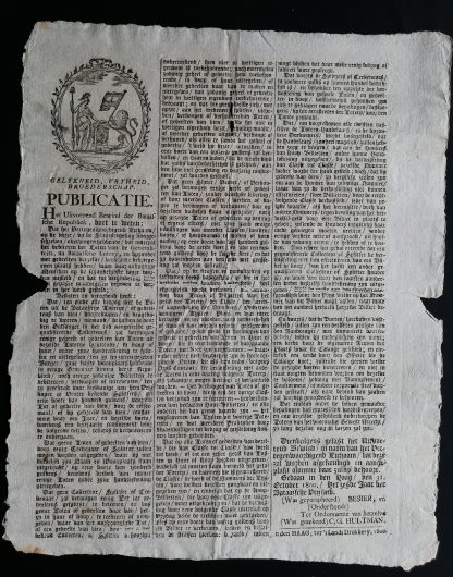 Publicatie. Gelykheid, Vryheid, Broederschap. 31 October 1800. Bataaffsche Lotery